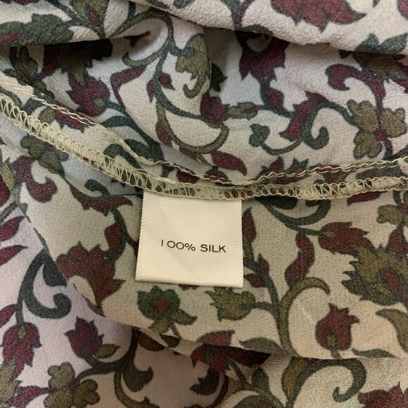 WLS Pure Silk Floral Print Blouse Long Sleeve Tie Cuff Boho Chic Medium - Picture 6 of 6